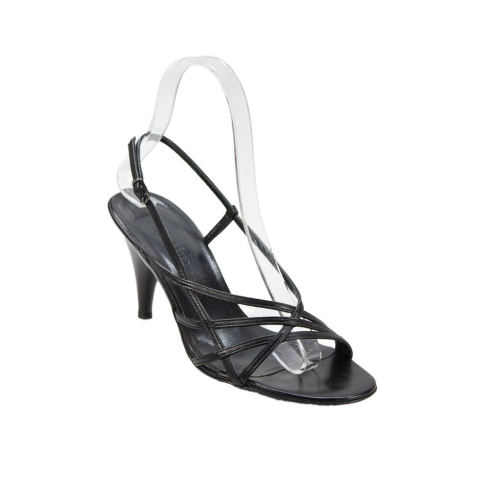 Max Mara Womens Cone Heel Leather Strappy Sandals Black Size 36